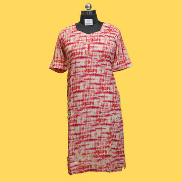 Red & White Tie-Dye Rayon Kurti