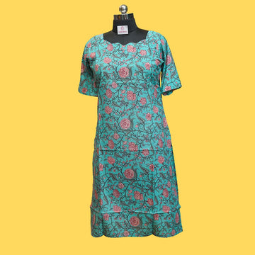 Midnight Bloom Scallop Neck Cotton Kurthi