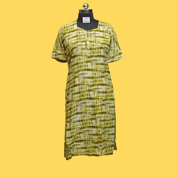 Olive & White Tie-Dye Rayon Kurthi