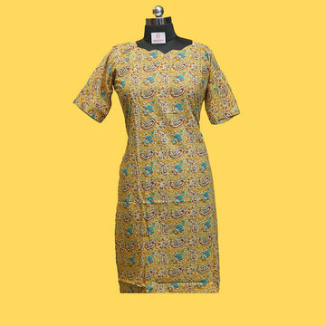 Mustard & Blue Kalamkari Cotton Kurti