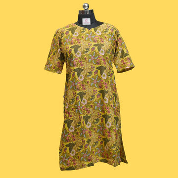 Golden Bloom Cotton Kurthi
