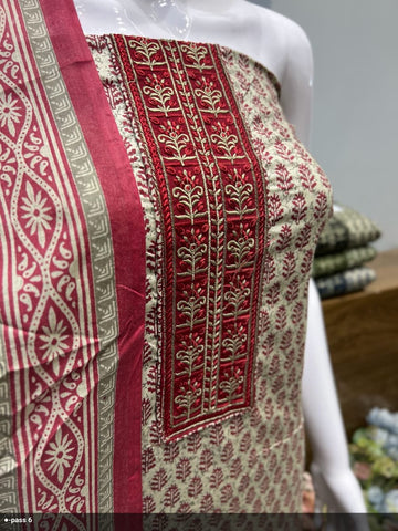 Premium Brown Floral Unstitched Cotton Material