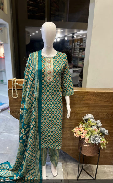 Teal Printed Readymade Kurti Set with Dupatta