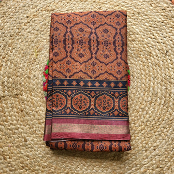 Elegant Brown & Blue Traditional Silk Saree with Intricate Motifs