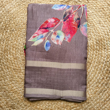 Exquisite Brown Dola Silk Saree with Floral Motifs