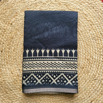 Elegant Dark Grey Chanderi Cotton Saree