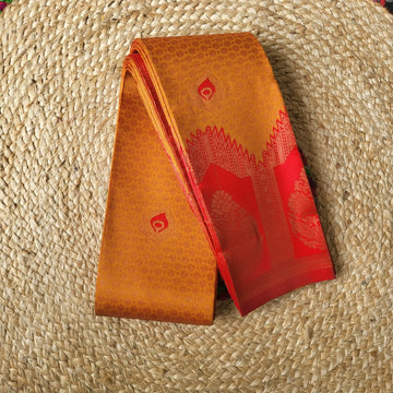 Radiant Ember – Gubera Pattu Saree in Fiery Orange and Crimson.