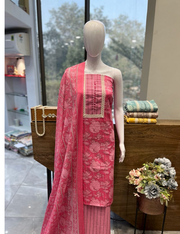Premium Pink Unstitched Cotton Material