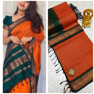 Vibrant Orange Kalyani Cotton Saree