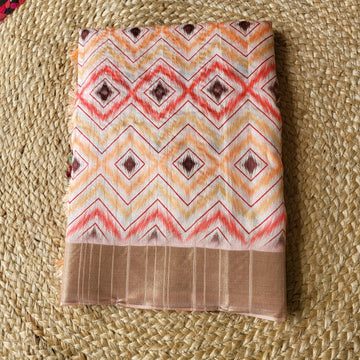Elegant Peach and Orange Semi Tussar Saree