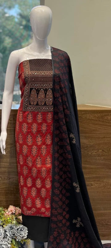 Elegant Unstitched Cotton Dress Material - Handblock Print