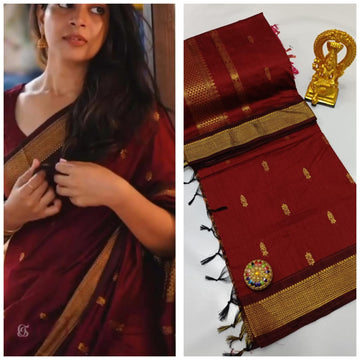 Elegant Maroon Kalyani Cotton Sareevv