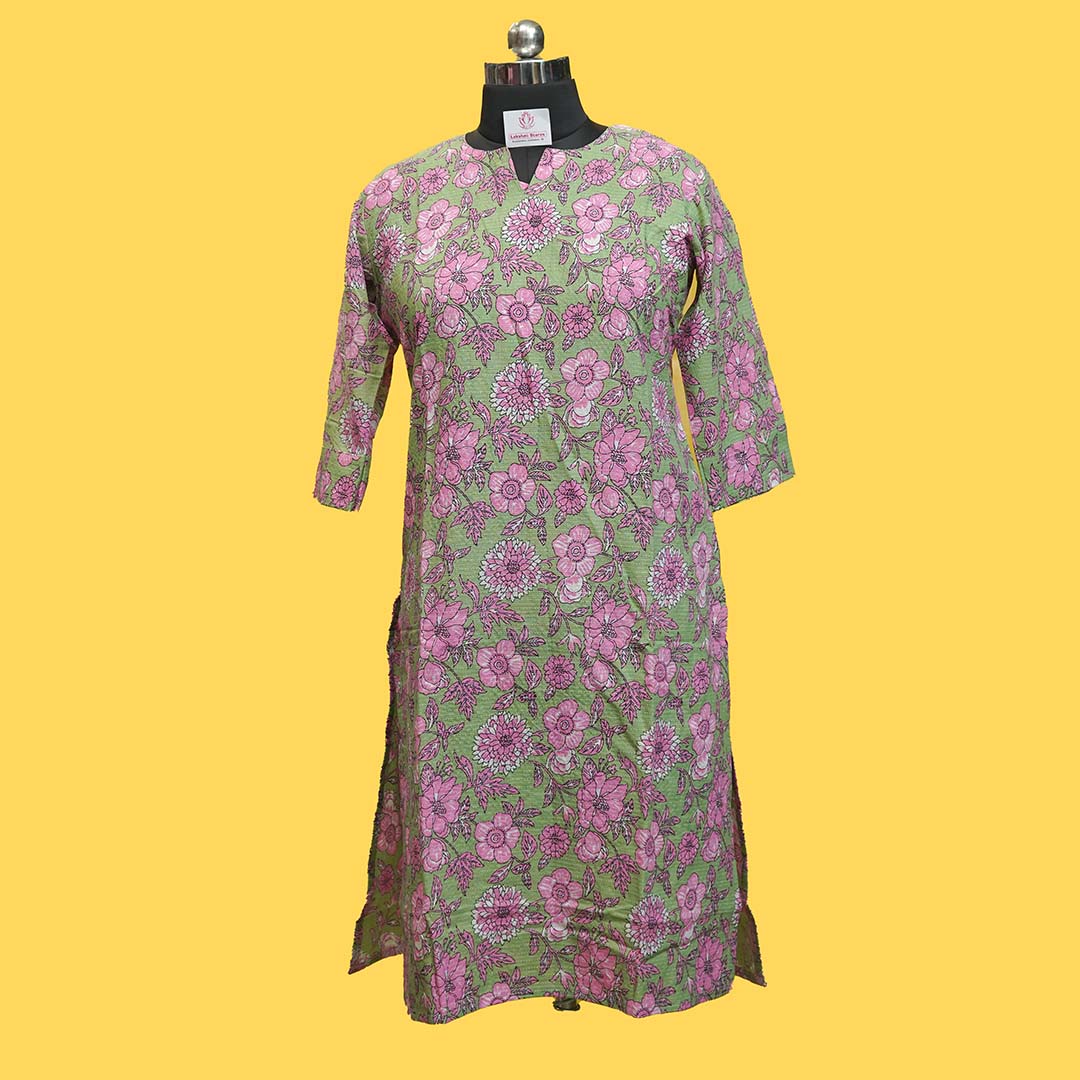 Green Floral Print Cotton Kurthi
