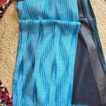Elegant Blue Ikat Cotton Saree with Black Blouse & Pallu