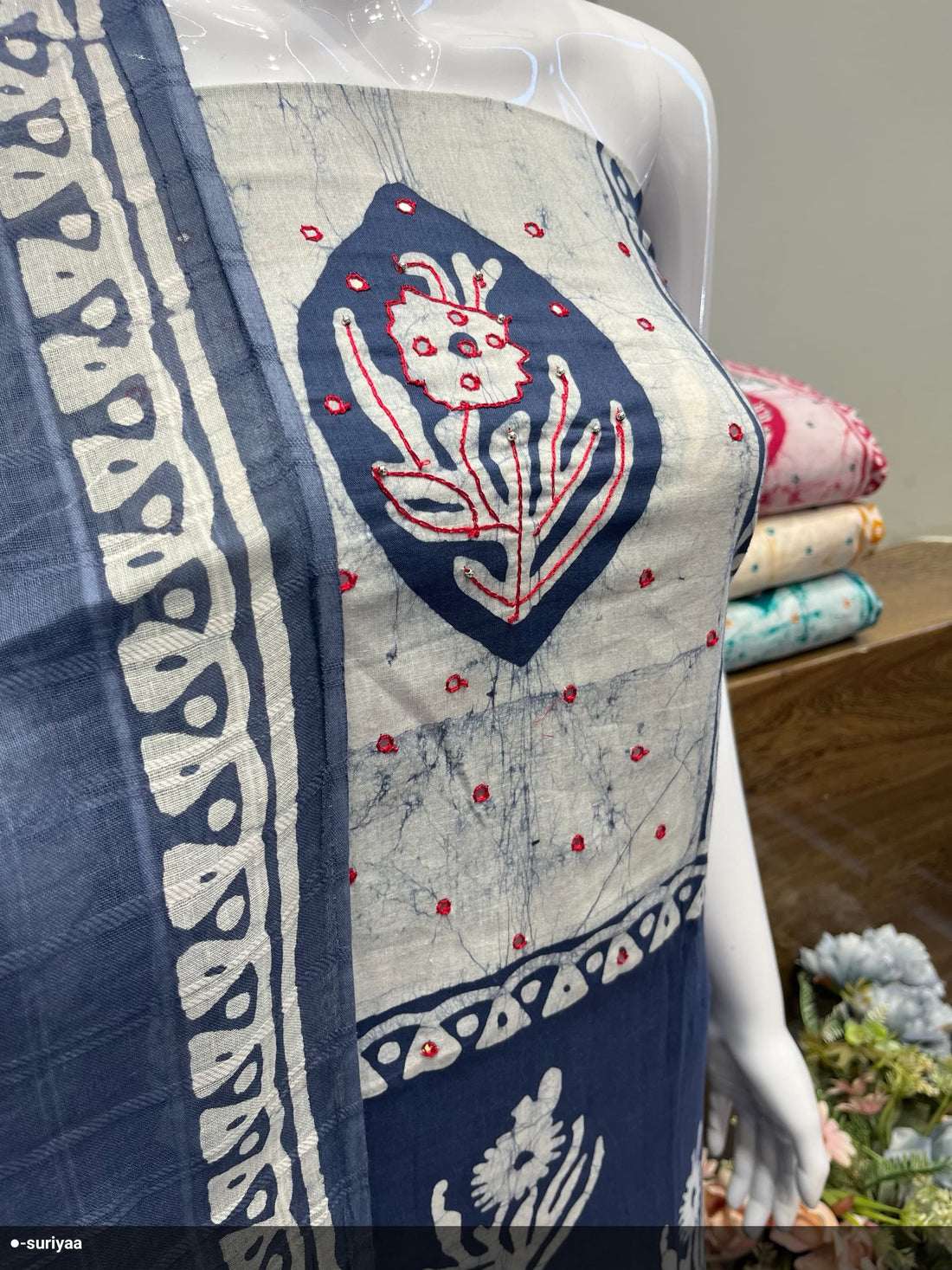 Elegant Navy Bloom – Unstitched Cotton Suit Set
