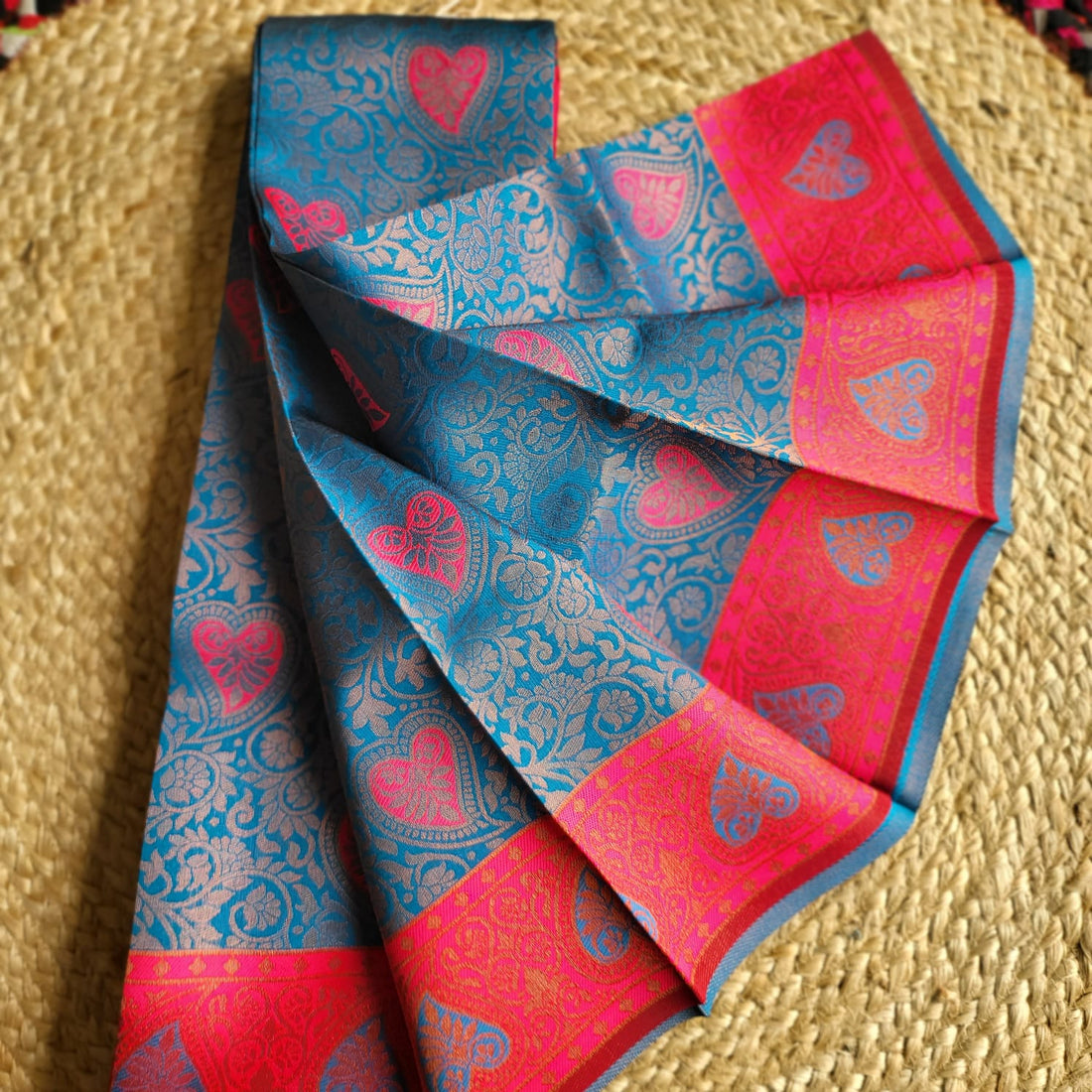 Radiant Ember – Gubera Pattu Saree in Fiery Orange and Crimson.