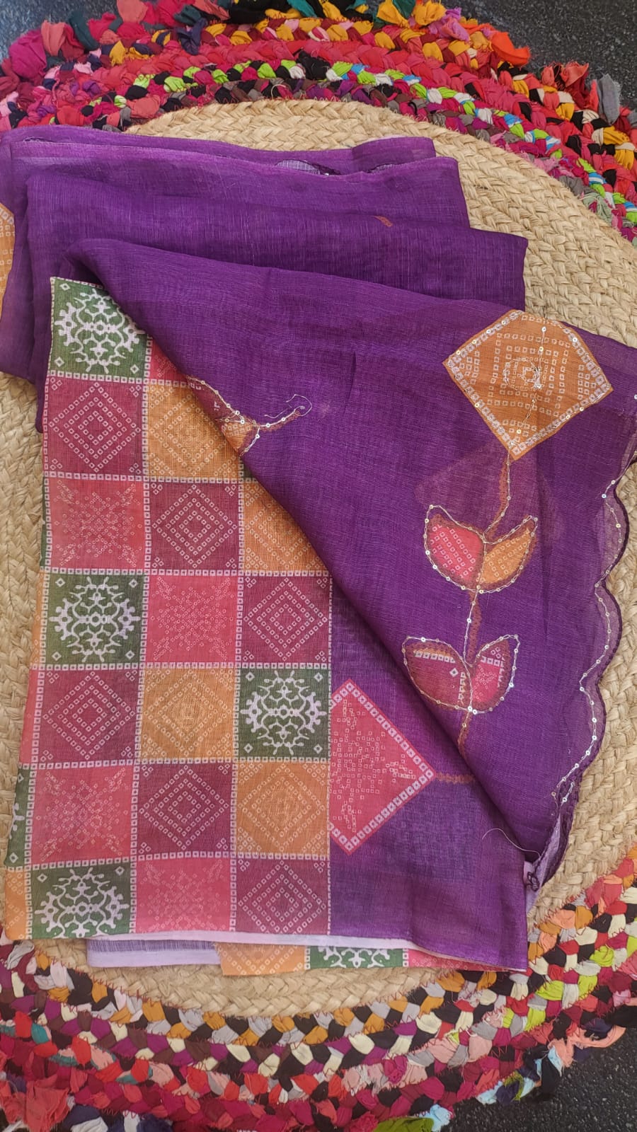 Purple Linen Party Wear Saree with Designer Embroidered Border