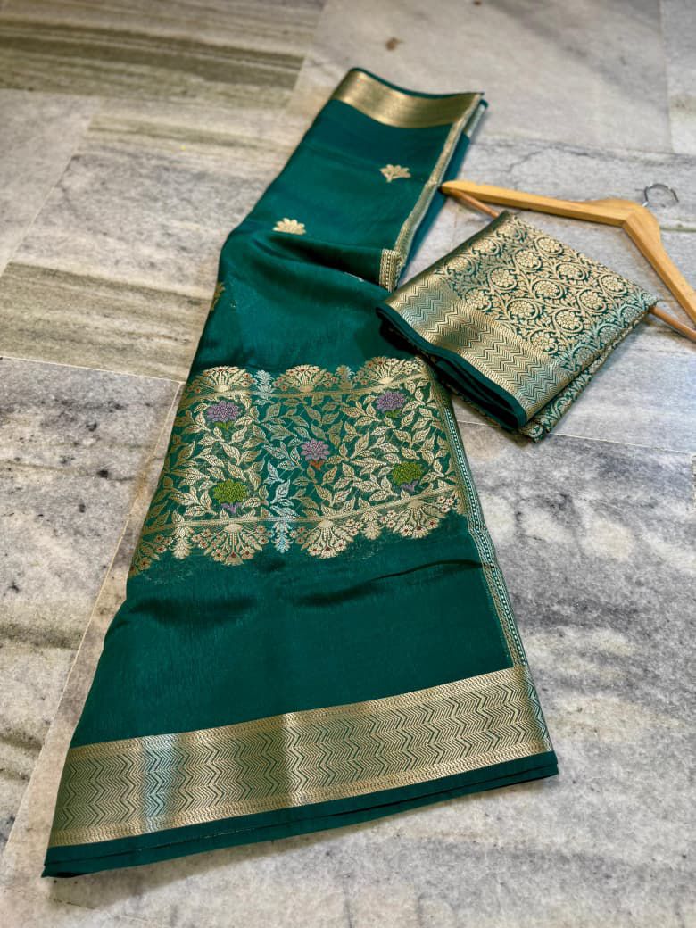Elegant Teal Green Banarasi Viscose Silk Saree