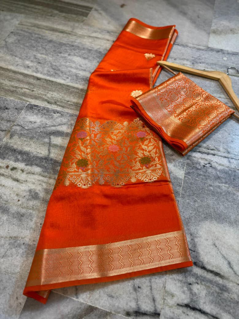 Radiant Orange Banarasi Viscose Silk Saree 🧡✨