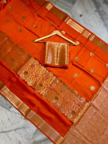 Radiant Orange Banarasi Viscose Silk Saree 🧡✨