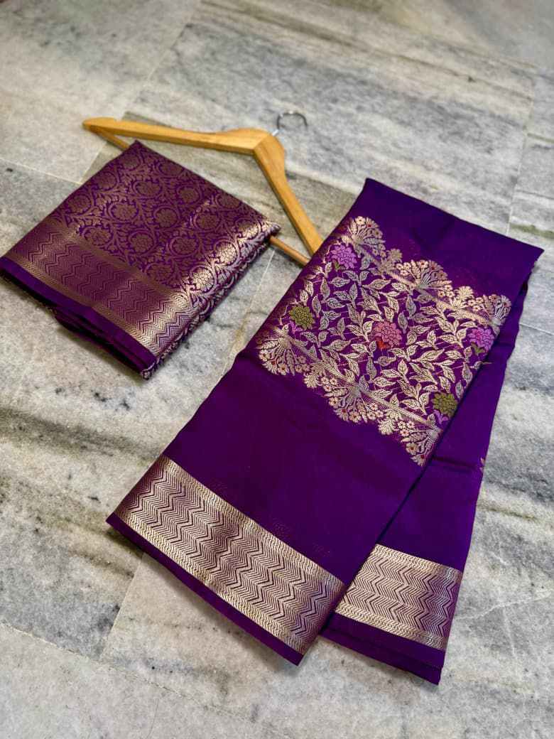 Royal Purple Banarasi Viscose Silk Saree 💜👑
