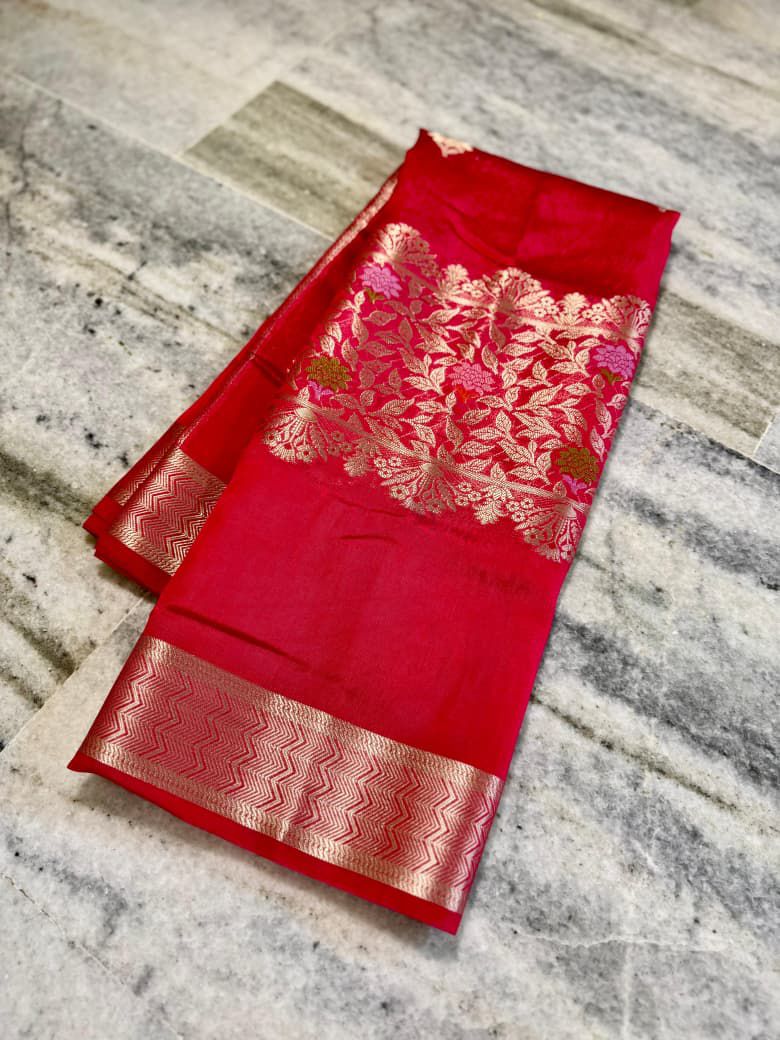 Classic Red Banarasi Viscose Silk Saree ❤️✨