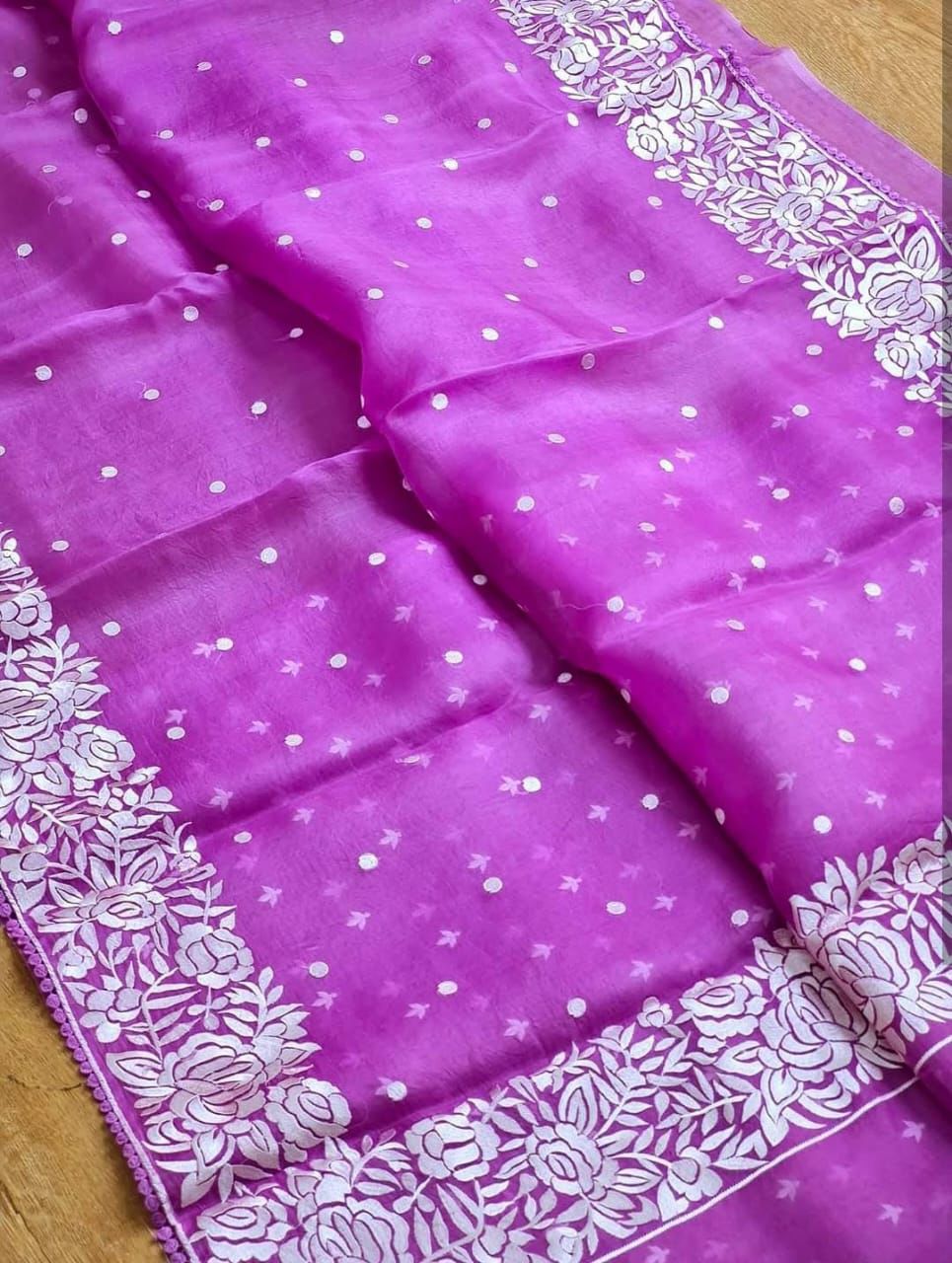 Vibrant Magenta Bana Rasi Kora Soft Organza Saree