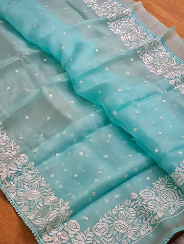 Serene Aqua Blue Banarasi Kora Soft Silk Saree 💙✨