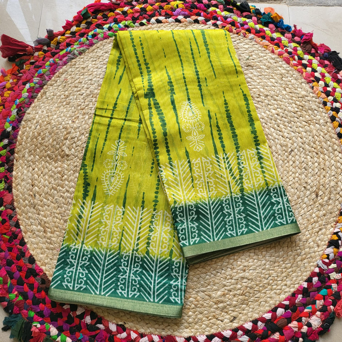 Elegant Yellow & Blue Soft Chanderi Cotton Saree with Subtle Stripes
