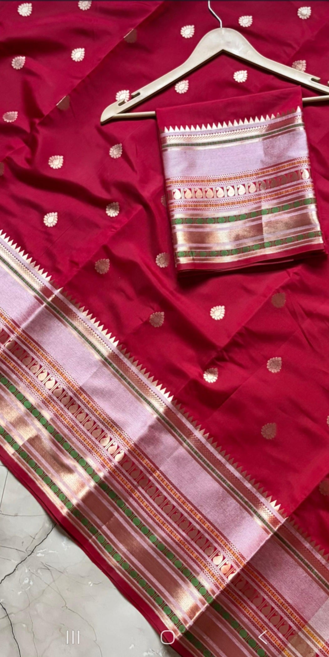 Traditional Crimson Kattan Silk Saree with Elegant Zari Motifs
