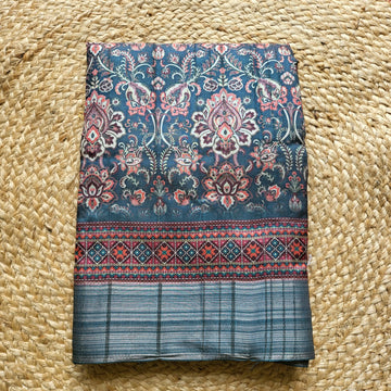 Elegant Blue Semi Tussar Saree with Floral Motifs