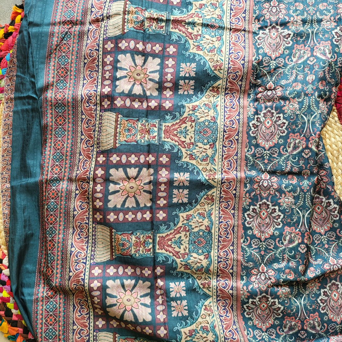 Elegant Blue Semi Tussar Saree with Floral Motifs