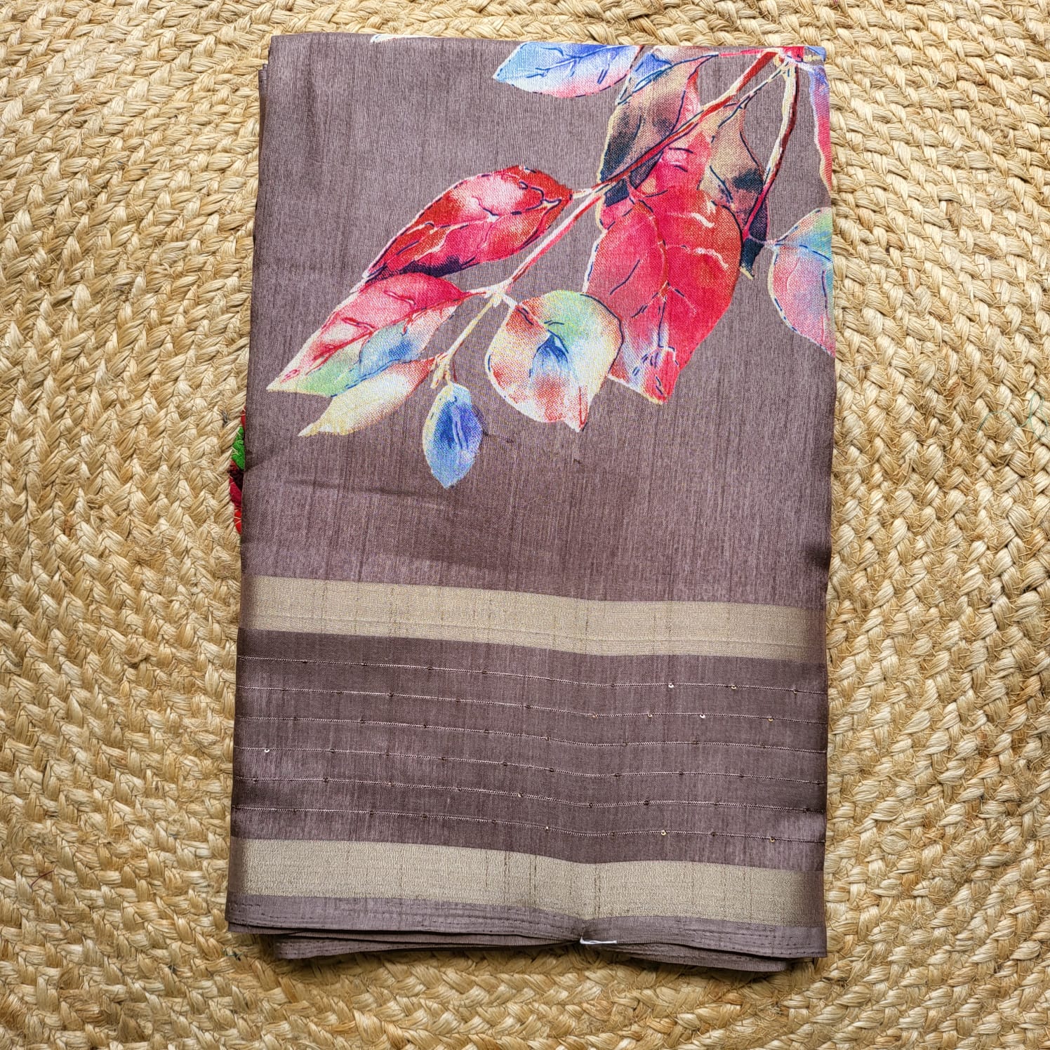 Exquisite Brown Dola Silk Saree with Floral Motifs