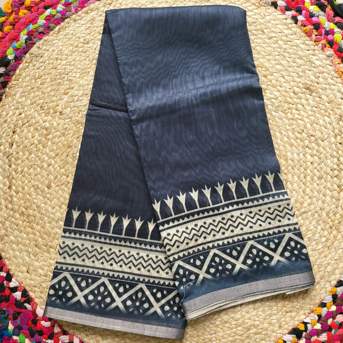 Elegant Dark Grey Chanderi Cotton Saree
