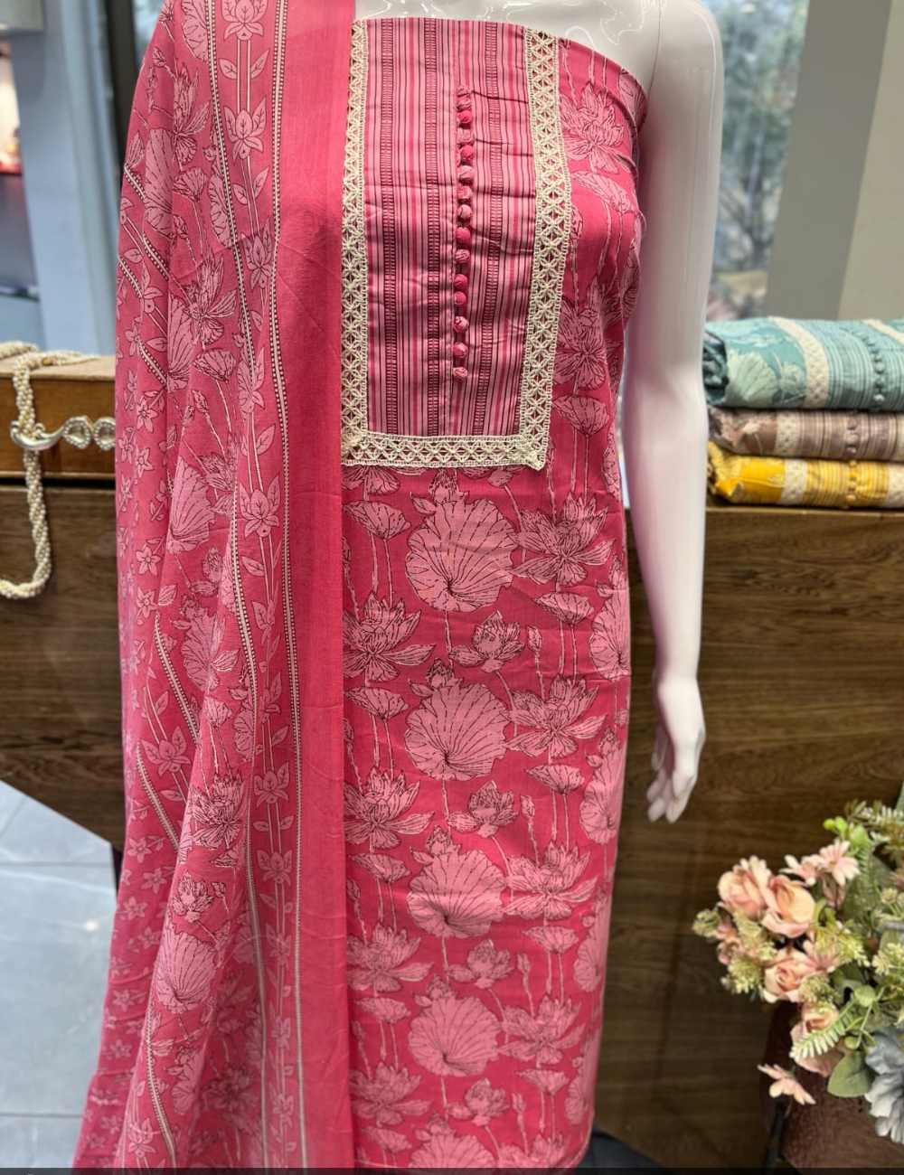 Premium Pink Unstitched Cotton Material