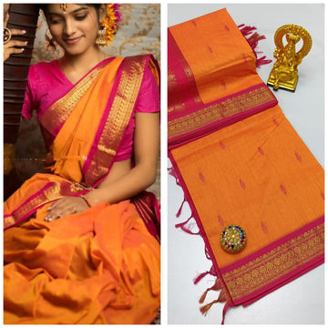 Radiant Pink & Orange Kalyani Cotton Saree
