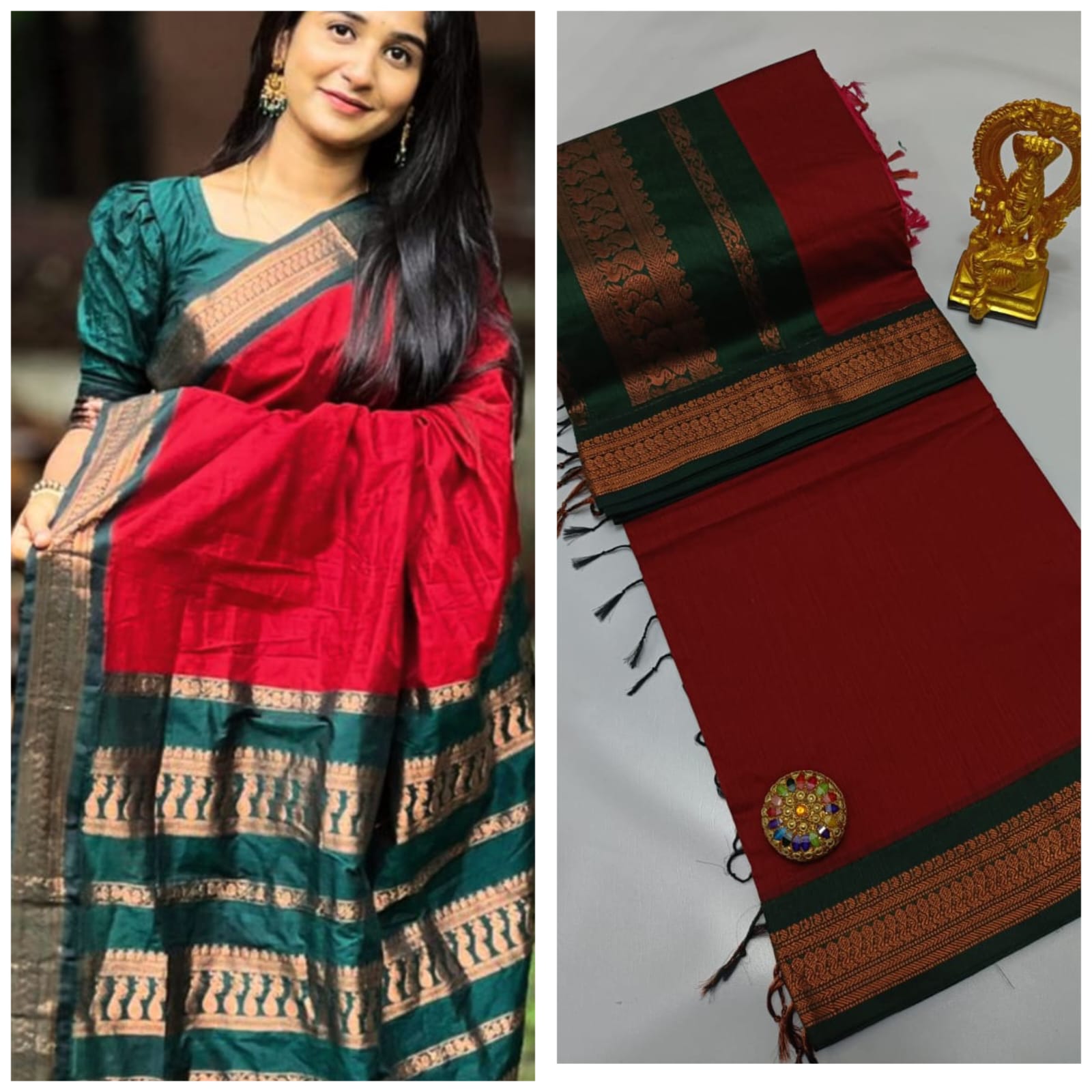 Elegant red & Green Kalyani Cotton Saree