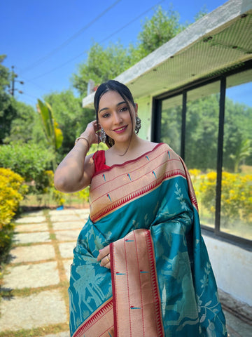 🦚✨ Peacock Teal Paithani Saree ✨🦚
