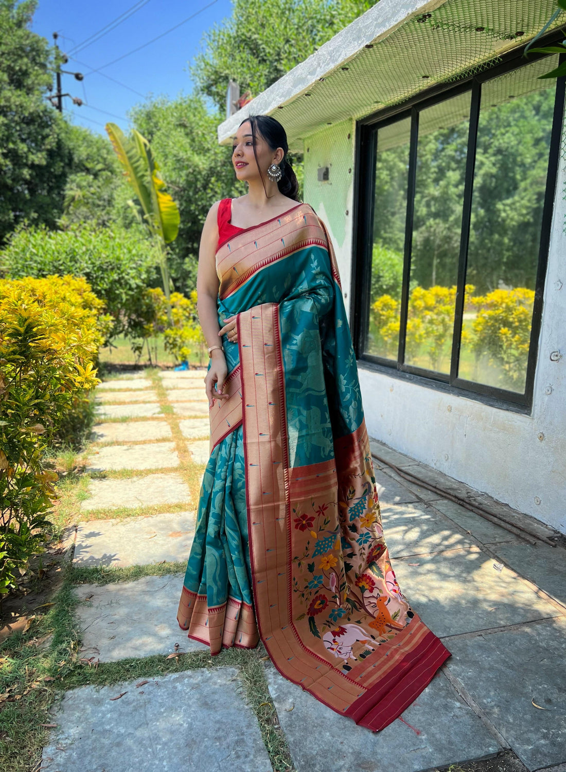 🦚✨ Peacock Teal Paithani Saree ✨🦚