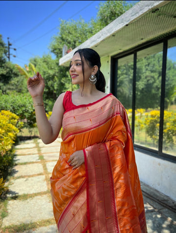 🧡 Sunset Orange Paithani Saree 🧡