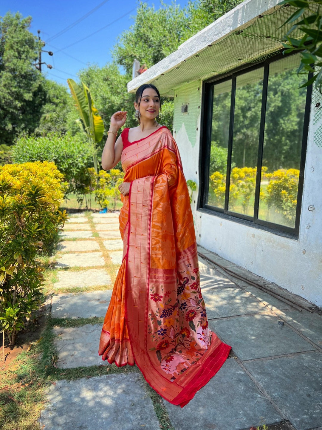 🧡 Sunset Orange Paithani Saree 🧡