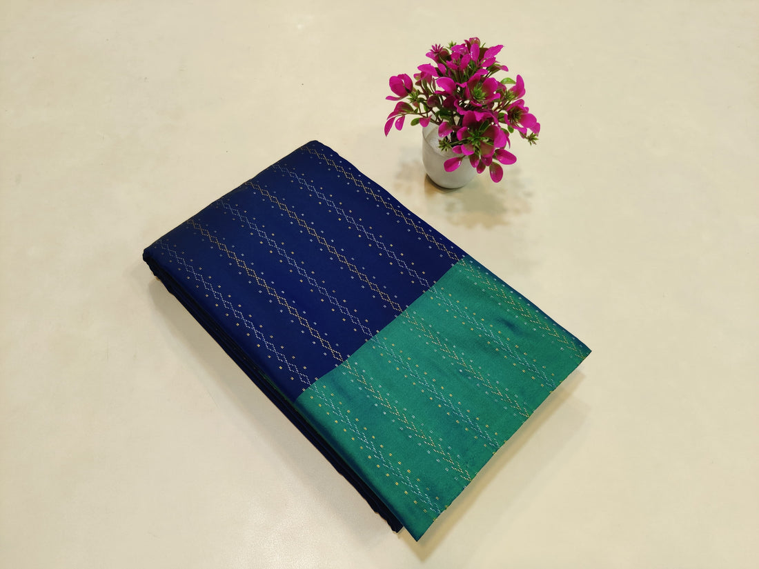 Elegant Royal Blue Arni Silk Saree with Emerald Green Border